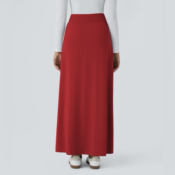 HALARA Burgundy Brown Red Orange Maxi Skirt Buckles built in biker shorts Casual - Picture 2 of 10